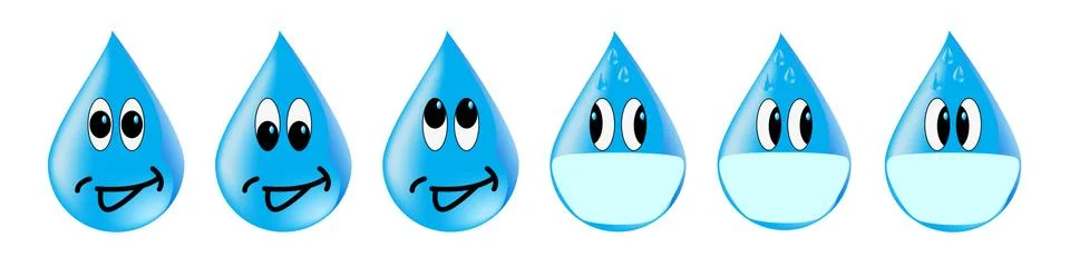 Icons of water droplets with different emotions, in a mask scared looking in Stock Illustration