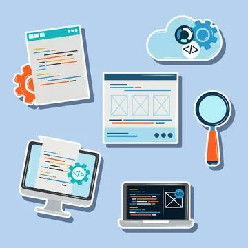 Icons web development 스톡 일러스트