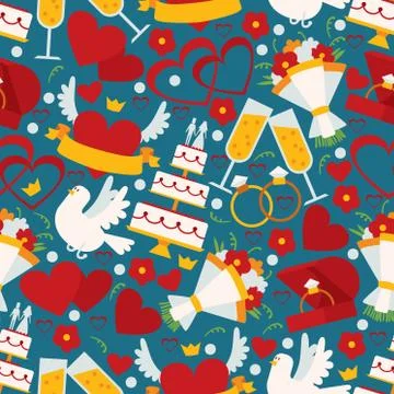 Icons of wedding in seamless pattern, vector illustration. Simple isolated Stock Illustration