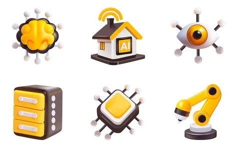 Icons on white for artificial intelligence concept robotic arm, smart home ,  Illustrazione stock