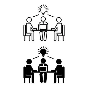 Icons Work Together. Vector Illustration of Colleagues Sitting at the Table.. Stock Illustration