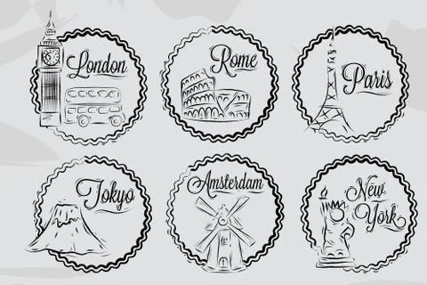 Icons world cities 스톡 일러스트