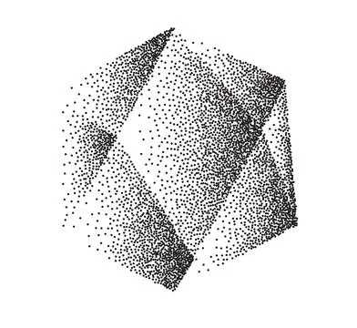 Icosahedron with stipple gradient. Geometric shape halftone element Stock Illustration