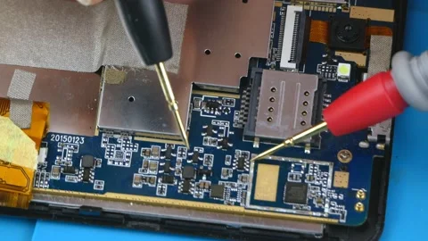 ICS and chips in electronic devices.The smartphone is disassembled. Vídeos de archivo 134623036