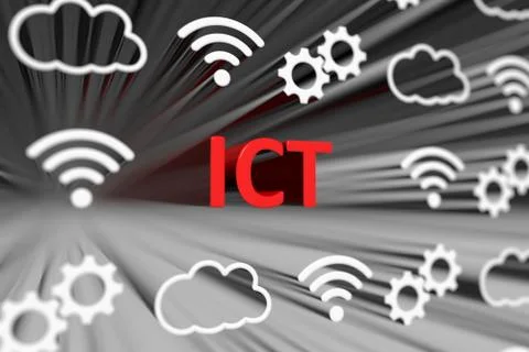 ICT concept blurred background 3d render illustration Illustrazione stock