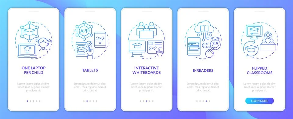 ICT educational applications blue gradient onboarding mobile app screen Stock Illustration