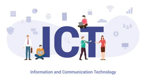 Ict information and communication technology concept with big word or text an Stock Illustration