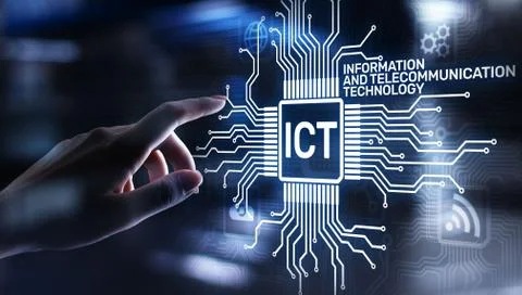 ICT - Information and communication technology concept on virtual screen. 库存照片
