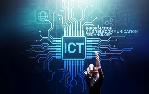 ICT - Information and communication technology concept on virtual screen. Stock-Fotos