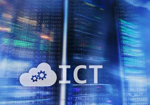 ICT - information and communications technology concept on server room backgr Stock Illustration