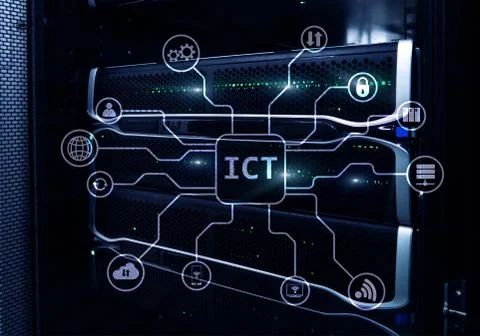ICT - information and communications technology concept on server room backgr Stock Illustration