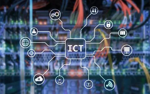 ICT - information and communications technology concept on server room backgr 写真素材