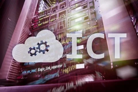 ICT - information and communications technology concept on server room backgr Stock Photos