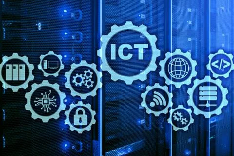 ICT. Information and communications technology on modern server room background 写真素材