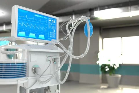ICU artificial lung ventilator in modern clinic with bokeh Stock-Illustration