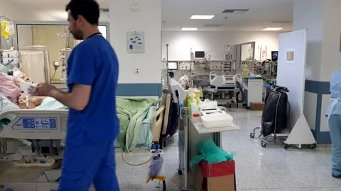 ICU checking vitals and touching screen Stock Footage 145800210