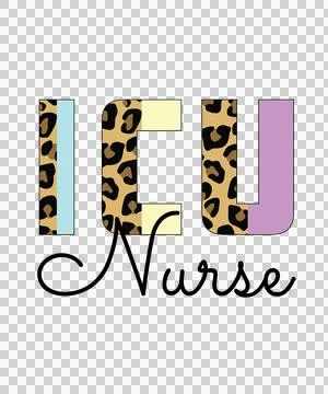 Icu Nurse Text With Leopard Print pattern typography black Stock Illustration