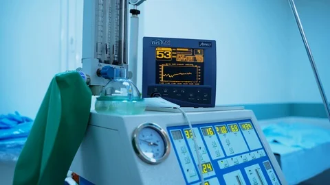 ICU room in a hospital. Mechanical ventilation apparatus. Medical equipment Stock Footage