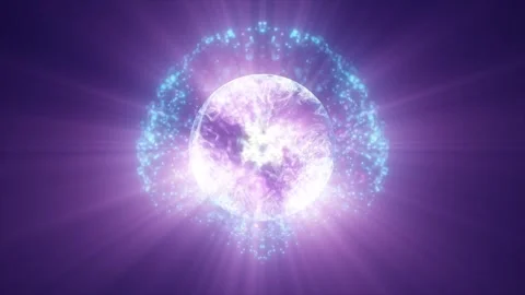 Icy blue quantum sphere with luminous filaments, a brilliant central core, .. Stock Footage 346607251