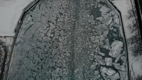 Icy Chicago River Drone Stock Footage 118799258