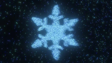 Icy Cold Blue Snowflake Shaped Celestial Point Light Stars Glowing Video stock 343328258