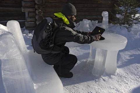 Icy Commute: Embracing the Chill While Getting the Job Done Stock Photos