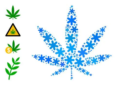 Icy Composition Cannabis Leaf Icon with Snowflakes Stock Illustration