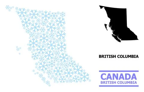 Icy Composition Map of British Columbia Province with Snow Flakes Stock Illustration
