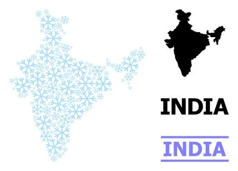 Icy Composition Map of India of Snowflakes Stock Illustration