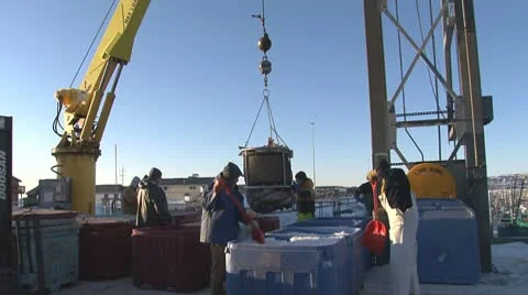 Icy Dock - Preparing to Dump the Halibut Bailer Stock-Footage 10685381