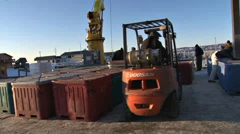 Icy Dock - Winter Day on the Fish Dock - Glidecam Stock Footage 10682251