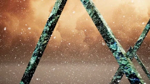 Icy Dystopian Structure Under Orange Sky Stock Footage 322211856