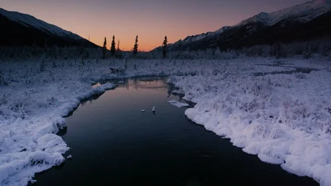 Icy Eagle River in Alaska in Chugach State Park Stock Footage 127469842