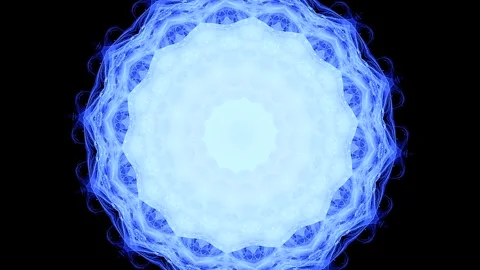 Icy kaleidoscopic circular pattern. A blue blurred mandala flower Video stock 318068262