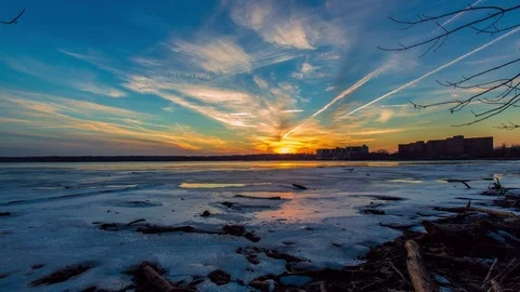 Icy Lake Sunset timelapse Stock Footage 82389956