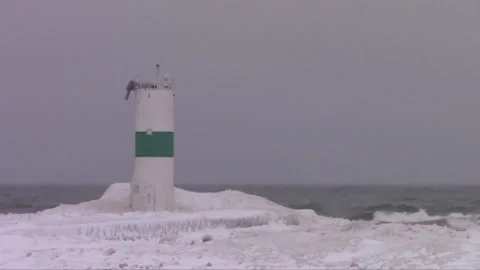 Icy Lighthouse Stock Footage 233298417