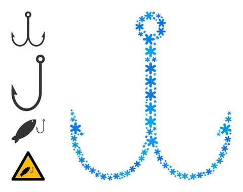 Icy Mosaic Double Fish Hook Icon with Snow Flakes 스톡 일러스트