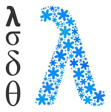 Icy Mosaic Lambda Greek Lowercase Letter Icon of Snowflakes 库存插图