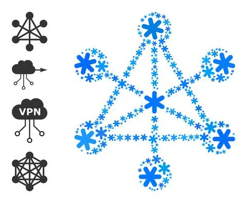 Icy Mosaic Network Nodes Icon with Snow Flakes Illustrazione stock