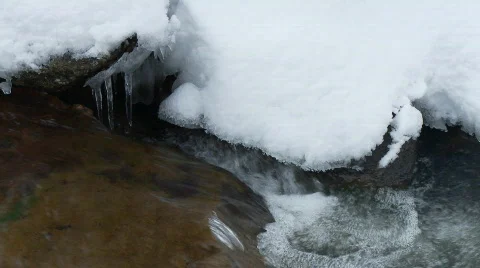 Icy Mountain Stream - Icicles, Snow Melt Stock Footage