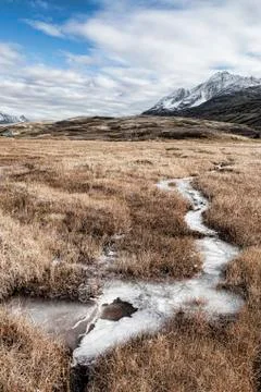 Icy mountain stream Stock Photos