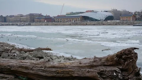 Icy river behind a log 스톡 동영상 71282722