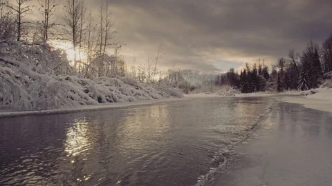 Icy River on cold cloudy day in Alaska Stock Footage 127469664