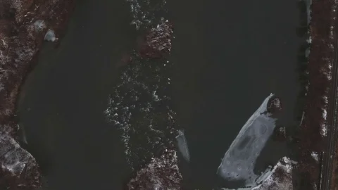 Icy river flyover Stock Footage 71697784
