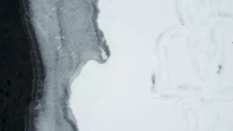 Icy River in Wisconsin Top Down Aerial Video stock 285778294