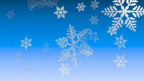 Icy Snow Flakes Falling Over Blue Background - 3D Illustration Animation Stock Footage 145166265