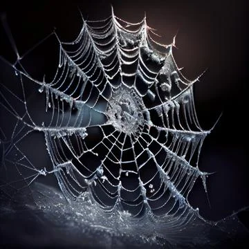 An icy spider web on black background. Stock Illustration
