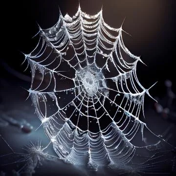 An icy spider web on black background. Stock Illustration