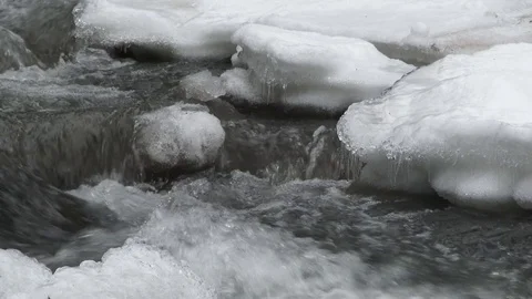 Icy Stream In Winter After Snow Storm Stock Footage 84075217