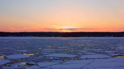 Icy Sunset Flyover Stock Footage 103478149